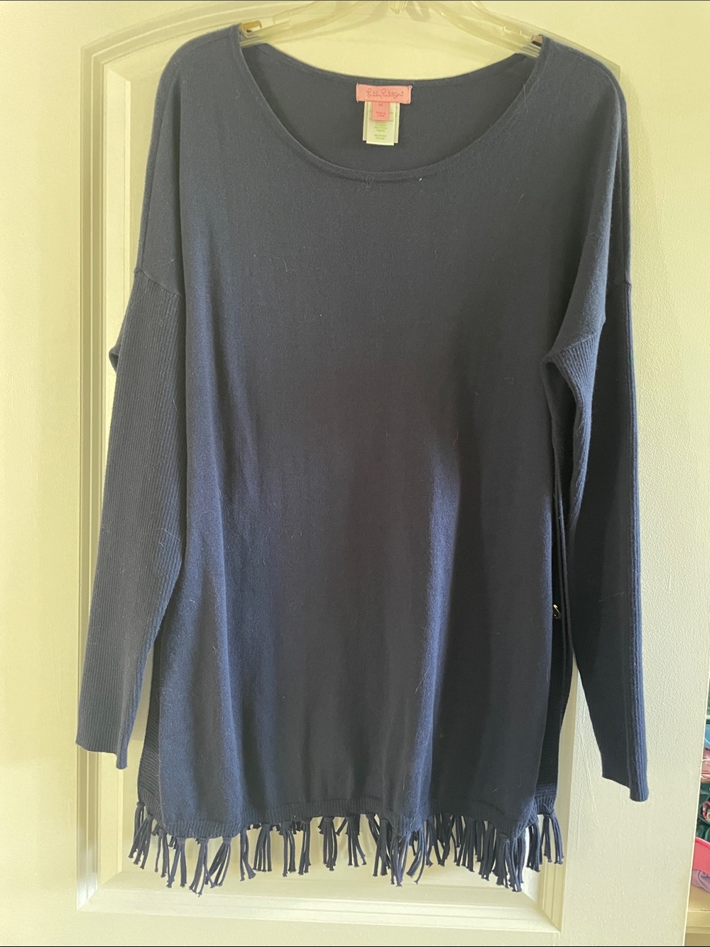 Lilly Pulitzer Navy Long Sleeve Fringe Hem Top